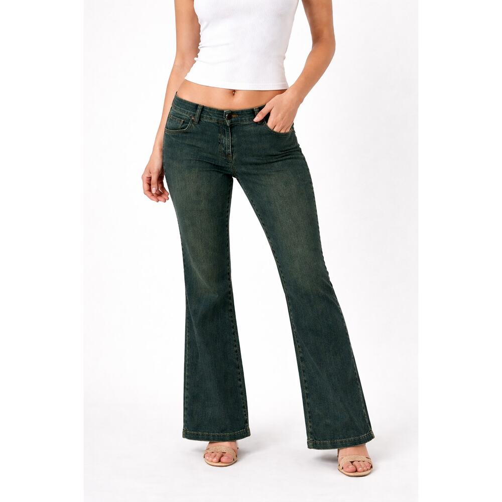 New York & Company Stretch Green Low-Rise Bootcut Denim Y2K Jeans Size 10
